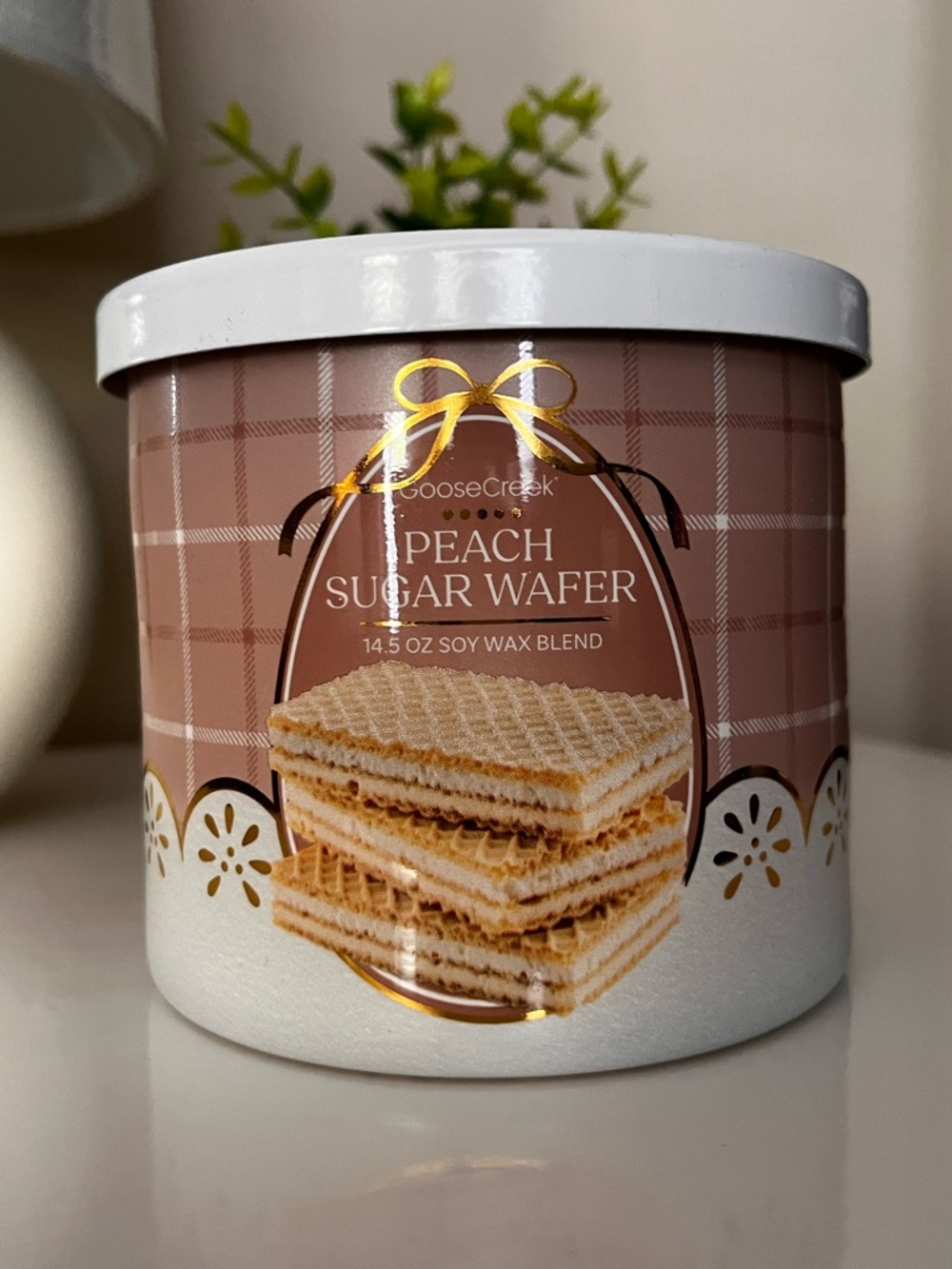 NWT Goose Creek 3 Wick Candle, Peach Sugar Wafer Scent